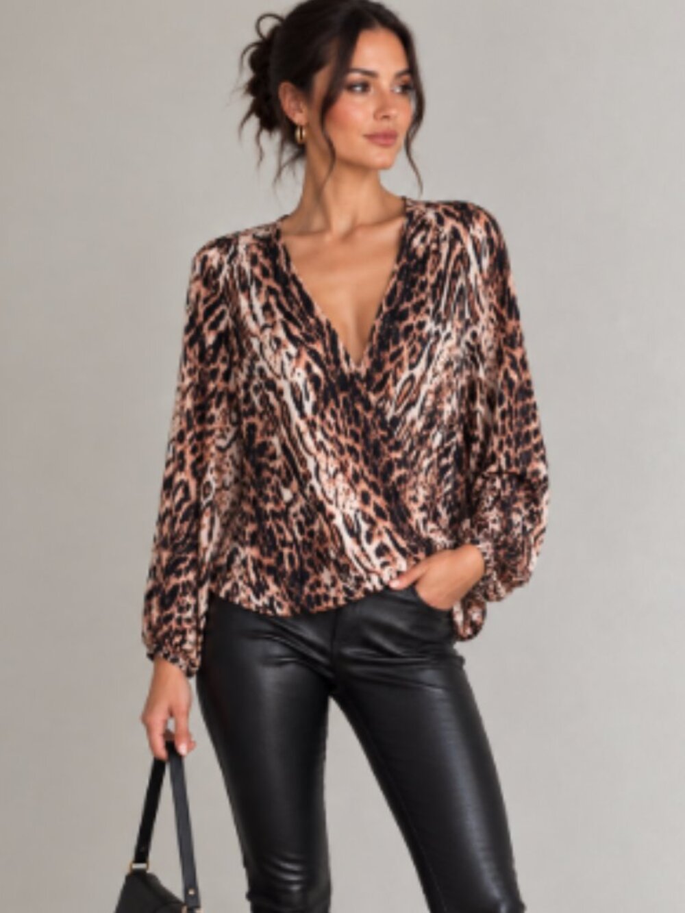 INC International Concepts Leopard Print V-Neck Blouse – Size M